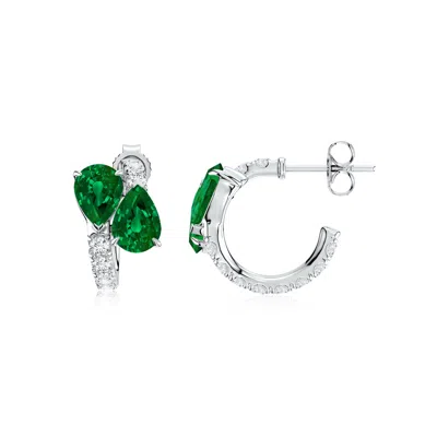 Angara Two-stone Pear Lab-grown Emerald Bypass Hoop Earrings