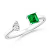Angara Two-stone Square Emerald & Pear Diamond Open Ring In White Gold/rich Medium Green