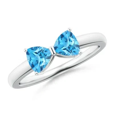 Angara Two Stone Trillion Swiss Blue Topaz Bow Tie Ring