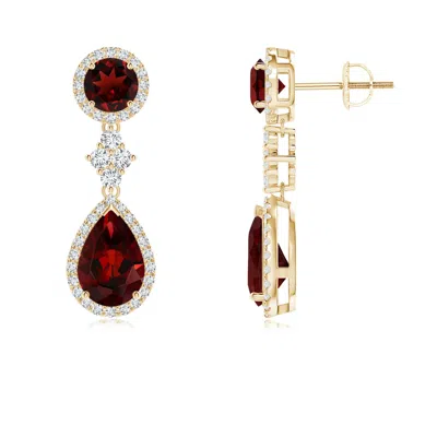 Angara Two Tier Garnet Drop Earrings With Diamond Halo In Gold