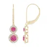 Angara Two Tier Pink Sapphire Leverback Earrings With Diamond Halo In Yellow Gold/medium Pink