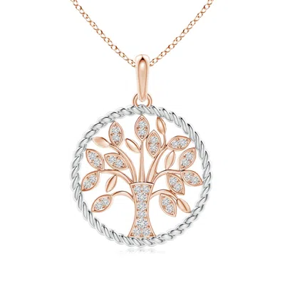 Angara Two Tone Effect Tree Of Life Diamond Pendant With Twisted Rope Halo