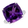 Angara Two Tone Gia Certified Cushion Amethyst Ring With Diamonds In White Gold/dark Purple