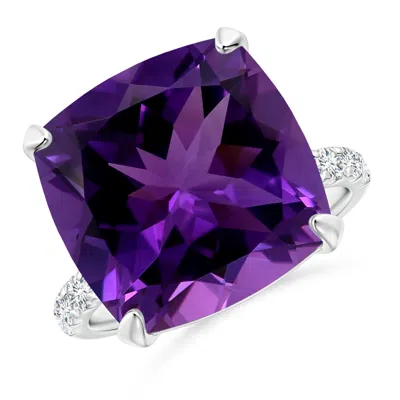 Angara Two Tone Gia Certified Cushion Amethyst Ring With Diamonds In Purple