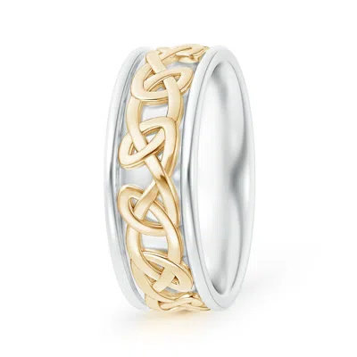 Angara Two Tone Round Edge Comfort-fit Celtic Knot Wedding Band In White & Yellow Gold