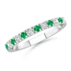 Angara U Prong Emerald And Diamond Half Eternity Wedding Ring In White Gold/rich Medium Green