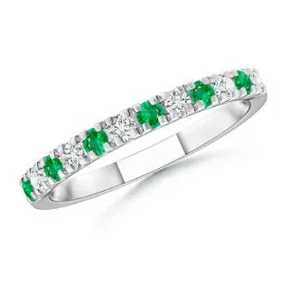 Angara U Prong Emerald And Diamond Half Eternity Wedding Ring In Green