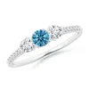 Angara Unique Prong-set Fancy Intense Blue Diamond Three Stone Engagement Ring In White Gold/fancy Intense