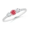 Angara Unique Prong-set Lab-grown Fancy Intense Pink Diamond Three Stone Engagement Ring In White Gold/fancy Intense