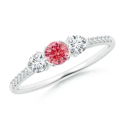 Angara Unique Prong-set Lab-grown Fancy Intense Pink Diamond Three Stone Engagement Ring In Metallic