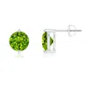 Angara Unique Two Prong-set Peridot Solitaire Stud Earrings In White Gold/green
