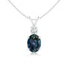 Angara V-bale Oval Lab-grown Alexandrite Solitaire Pendant With Diamond In White Gold/bluish Green Changing To Brownish Or Pinkish Purple