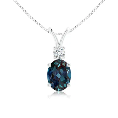 Angara V-bale Oval Lab-grown Alexandrite Solitaire Pendant With Diamond In Metallic