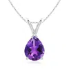Angara V-bale Pear-shaped Amethyst Solitaire Pendant In White Gold/dark Purple