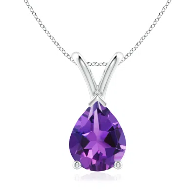 Angara V-bale Pear-shaped Amethyst Solitaire Pendant In Purple