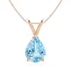 Angara V-bale Pear-shaped Aquamarine Solitaire Pendant In Rose Gold/swiss Blue