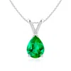 Angara V-bale Pear-shaped Emerald Solitaire Pendant In White Gold/rich Medium Green