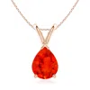 Angara V-bale Pear-shaped Fire Opal Solitaire Pendant In Rose Gold/orangish Bright Red