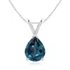 Angara V-bale Pear-shaped Lab-grown Alexandrite Solitaire Pendant In White Gold/bluish Green Changing To Brownish Or Pinkish Purple