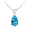 Angara V-bale Pear-shaped Lab-grown Fancy Intense Blue Diamond Solitaire Pendant In White Gold/fancy Intense
