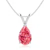 Angara V-bale Pear-shaped Lab-grown Fancy Intense Pink Diamond Solitaire Pendant In White Gold/fancy Intense