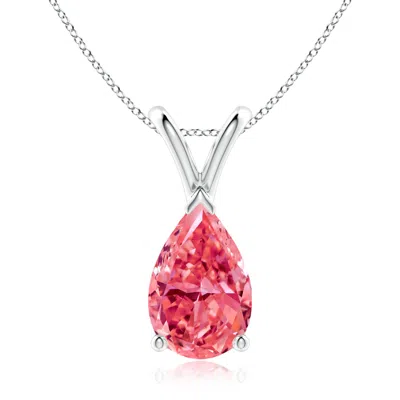 Angara V-bale Pear-shaped Lab-grown Fancy Intense Pink Diamond Solitaire Pendant In Metallic