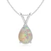 Angara V-bale Pear-shaped Opal Solitaire Pendant In White Gold/milky With High Play Of Colour
