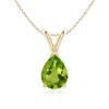 Angara V-bale Pear-shaped Peridot Solitaire Pendant In Yellow Gold/green