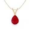 Angara V-bale Pear-shaped Ruby Solitaire Pendant In Yellow Gold/medium Red