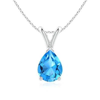 Angara V-bale Pear-shaped Swiss Blue Topaz Solitaire Pendant