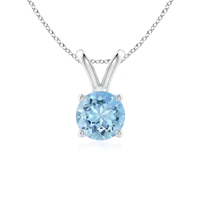 Angara V-bale Round Aquamarine Solitaire Pendant In White