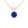 Angara V-bale Round Blue Sapphire Solitaire Pendant In Yellow Gold/deep Rich Blue
