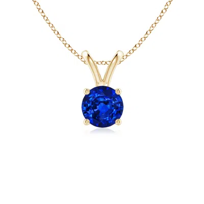 Angara V-bale Round Blue Sapphire Solitaire Pendant