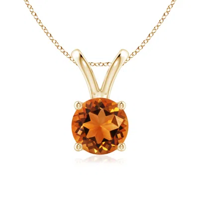 Angara V-bale Round Citrine Solitaire Pendant In Orange