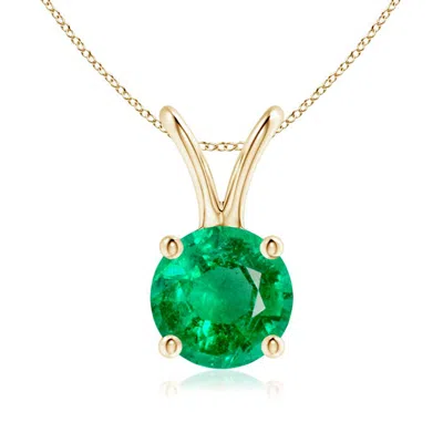 Angara V-bale Round Emerald Solitaire Pendant In Green