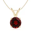 Angara V-bale Round Garnet Solitaire Pendant In Yellow Gold/rich Red