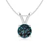 Angara V-bale Round Lab-grown Alexandrite Solitaire Pendant In White Gold/bluish Green Changing To Brownish Or Pinkish Purple