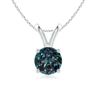 Angara V-bale Round Lab-grown Alexandrite Solitaire Pendant In Metallic