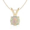 Angara V-bale Round Opal Solitaire Pendant In Yellow Gold/milky With High Play Of Colour