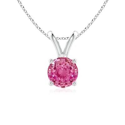Angara V-bale Round Pink Sapphire Solitaire Pendant