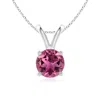 Angara V-bale Round Pink Tourmaline Solitaire Pendant In White Gold/rich Pink
