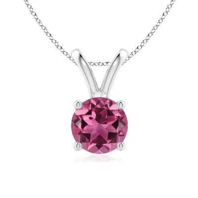Angara V-bale Round Pink Tourmaline Solitaire Pendant In Purple