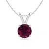 Angara V-bale Round Rhodolite Solitaire Pendant In White Gold/medium Purplish Red