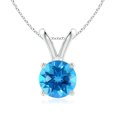 Angara V-bale Round Swiss Blue Topaz Solitaire Pendant In Metallic