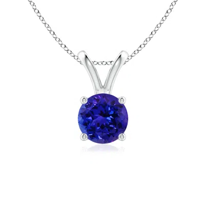 Angara V-bale Round Tanzanite Solitaire Pendant In Blue