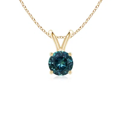 Angara V-bale Round Teal Montana Sapphire Solitaire Pendant In Gold