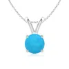 Angara V-bale Round Turquoise Solitaire Pendant In White Gold/deep Sky Blue
