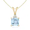 Angara V-bale Square Aquamarine Solitaire Pendant With Diamond In Yellow Gold/light Swiss Blue