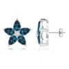 Angara V-prong Set Lab-grown Alexandrite And Diamond Flower Stud Earrings In White Gold/bluish Green Changing To Brownish Or Pinkish Purple