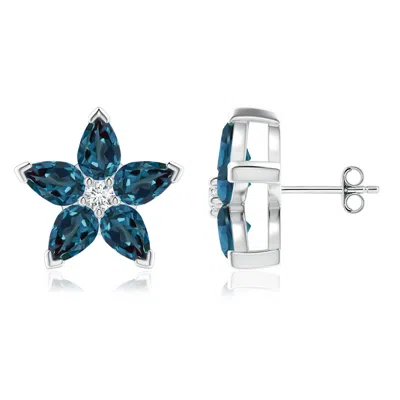 Angara V-prong Set Lab-grown Alexandrite And Diamond Flower Stud Earrings In Metallic